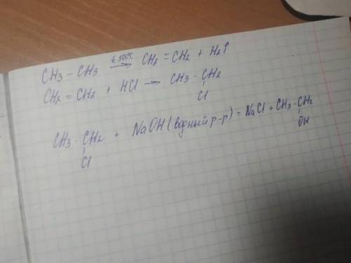 Осуществлить превращения: ch3-ch3-> ch2=ch2-> ch3-ch2cl-> c2h5oh