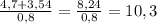 \(\frac{4,7+3,54}{0,8}=\frac{8,24}{0,8}=10,3\)