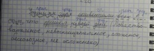 Сделать синтаксичесий разбор предложения утренняя заря оповестила всех о том, что пришёл новый день