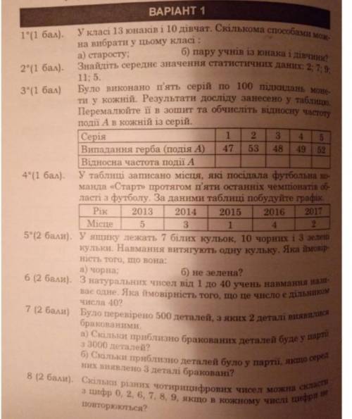 решить Контрольну роботу за 24 часа тема: «Основи комбінаторики,теорії ймовірностей та статистики»