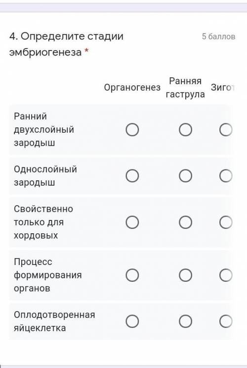 4. Определите стадии эмбриогенеза