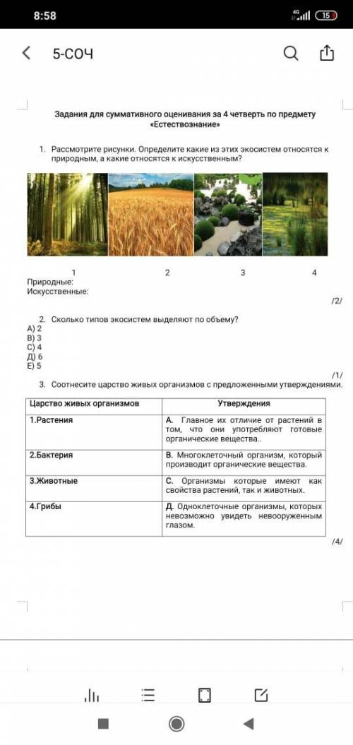 соч по естествознанию 5 класс быстро