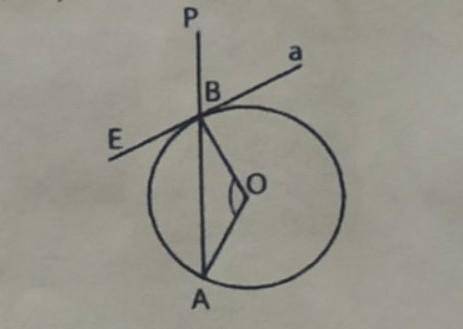 Пряма А дотикається до кола в точці В. Знайдить кут PBE, якщо кут AOB=110 градусів​