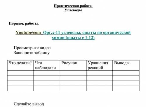 Углеводы. Заполнить таблицу Что делали? Что наблюдали? Ур.реакции Вывод