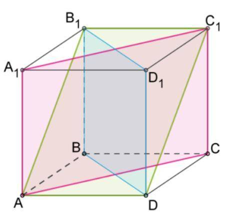 Дан куб с некоторыми плоскостями сечений. 1. Определи величину угла между плоскостями: (ABB1) и (CDD