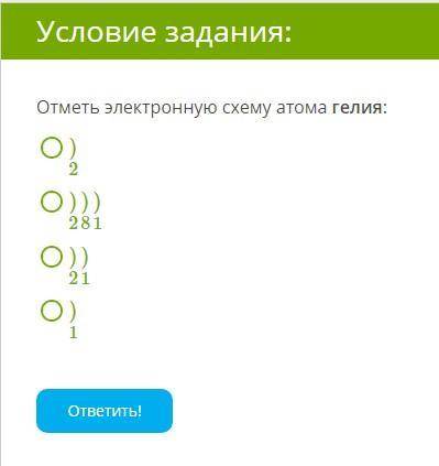 Отметь электронную схему атома гелия: