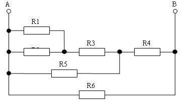 Дано: UAB=90B, R1=10, R2=15, R3=4, R4=4, R5=15, R6=10 Найти: Rэкв, I1, I2, I3, I4, I5, I6, U1, U2, U