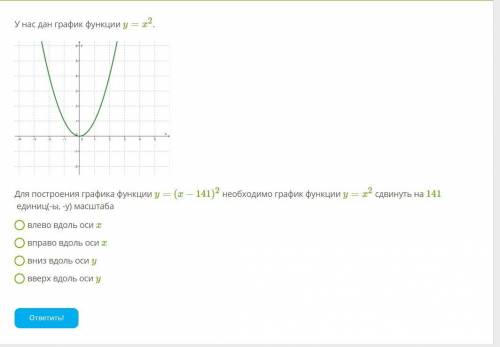 График какой функции получится, если параболу y=5x2 перенести на 39 единиц(-ы, -у) масштаба влево вд