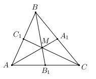 В треугольнике ABC проведены медианы AA1 , BB1 и CC1 . Они пересекаются в точке M . Вычисли множител