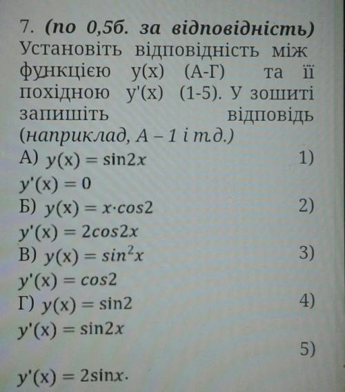 Установіть відповідність міжфункцією та її похідною.​