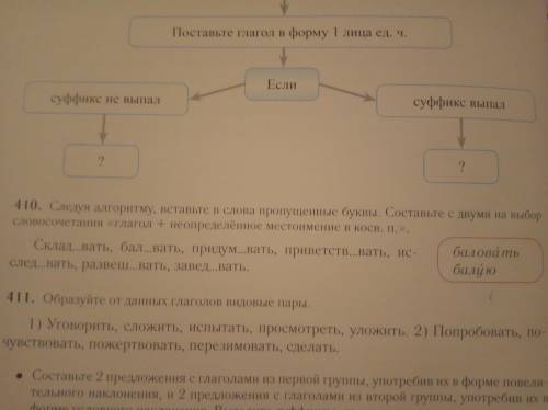 Упражнение 410. Следуя алгоритму, вставьте в слова пропущенные буквы. Составьте с двумя на выбор сл