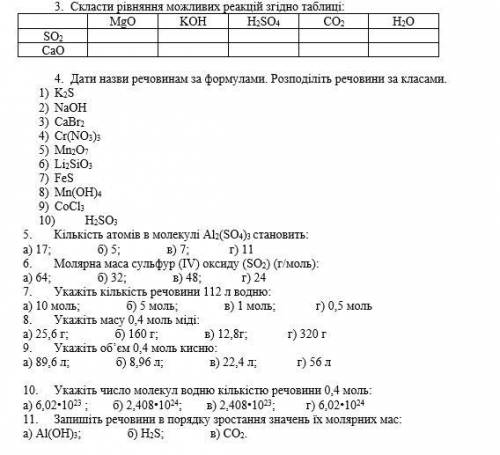 3.4. Дати назви речовинам за формулами. Розподіліть речовини за класами.1) K2S2) NaOH3) CaBr24) Cr(