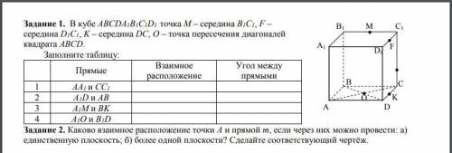 1) В кубе ABCDA1B1C1D1 точка M – середина B1C1, F – середина D1C1, K – середина DC, O – точка перес