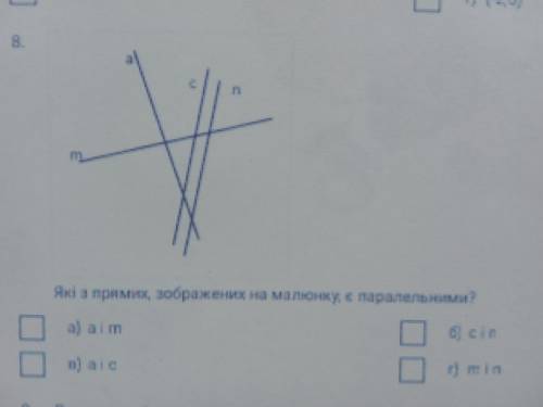 Які з прямих, хображених на малбнку є паралельними?