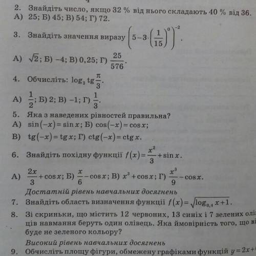 Обчисліть площу фігури, обмежену графіками функцій(9 завдання)