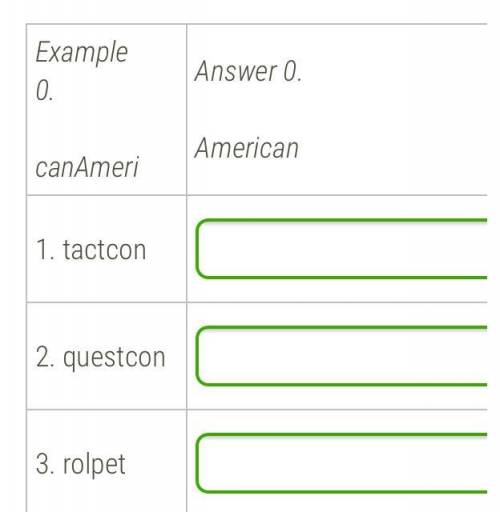 Here are the words but the letters are mixed up. Write the correct variant. Example 0. canAmeri An