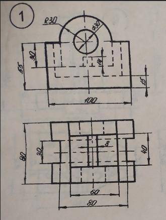 По двум видам детали построить третий. Выполнить разрезы размеры.