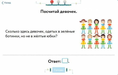 Сколько здесь девочек, одетых в зелёные ботинки, но не в жёлтые юбки. Учи.ру Учи ру Uchi.ru (ответ