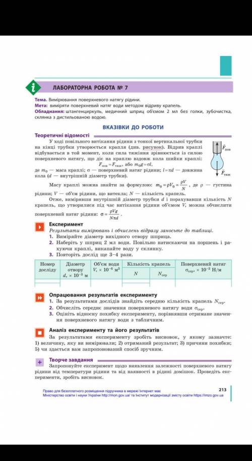 Виміряти поверхневий натяг води методом відриву капель​