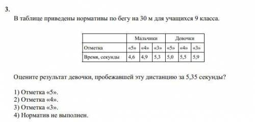 Оцените результат девочки, пробежавшей эту дистанцию за 5,35 секунды? 1) Отметка «5». 2) Отметка «4