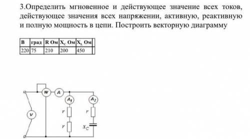 Определить мгновенное и действующее значение всех токов, действующее значения всех напряжений, акти