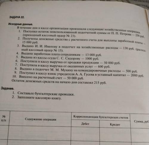 Заполните только журнал хозяйственных операций