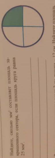 Найдите сколько мм² составляет площадь закрашенного сектора,если площадь круга равна 25мм²​