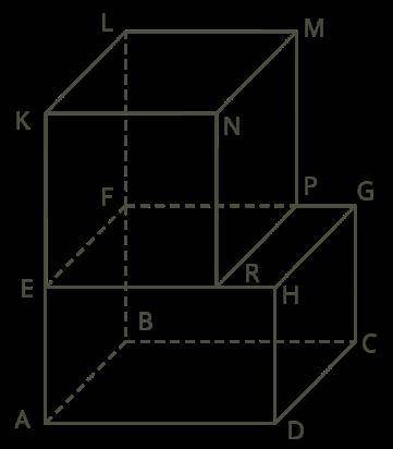 Вычисли объём фигуры, которую образуют прямоугольные параллелепипеды ABCDEFGH и EFPRKLMN, если MP=1