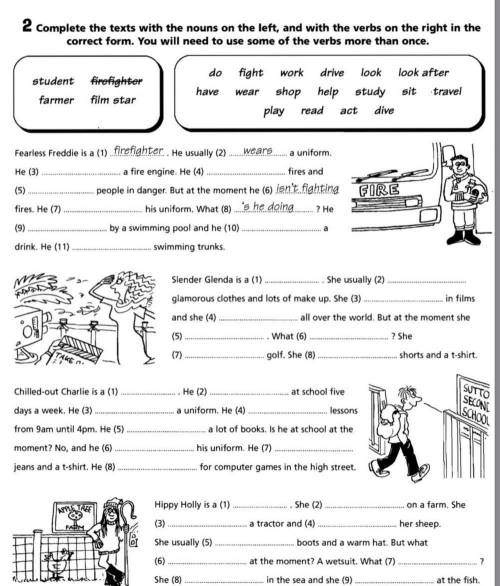 2 complete the texts with the nouns on the left, and with the verbs on the right in the correct f