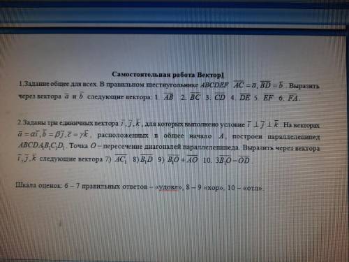 1.В правильном шестиугольнике ABCDEF AC=a, BD=b. Выразить через вектора a и b следующие вектора: 1.