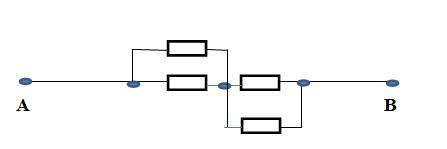 Определить общее сопротивление цепи относительно АВ, если сопротивление всех резисторов равно 5 Ом