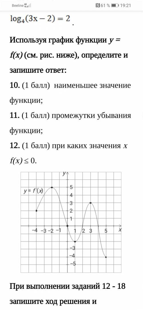 Используя график функции у = f(х) (см. рис. ниже), определите и запишите ответ: 10. ( ) наимен