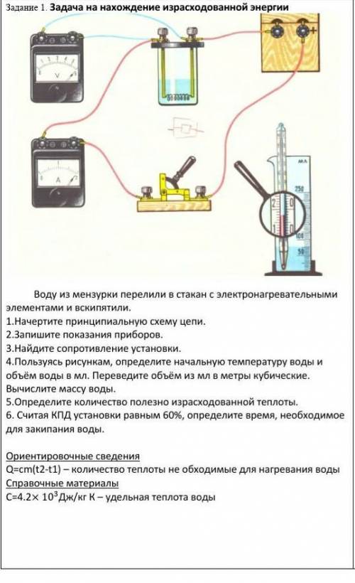 Воду из мензурки перелили в стакан с электронагревательными элементами и вскипятили. 1.Начертите