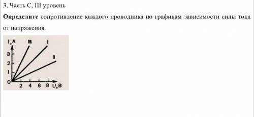 Определите сопротивление каждого проводника по графикам зависимости силы тока от напряжения