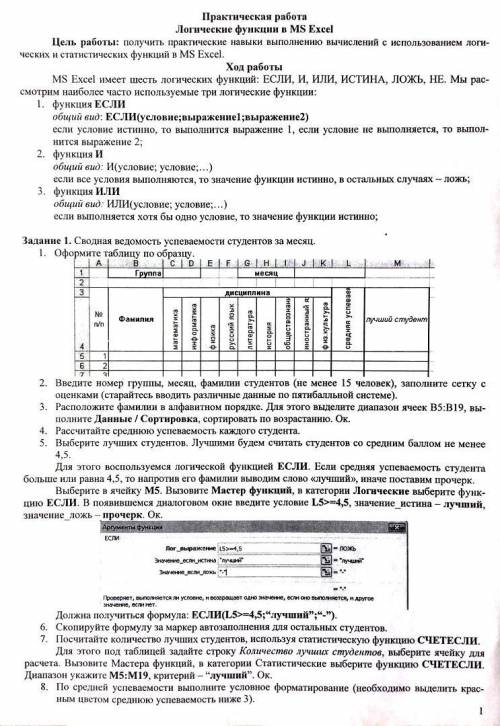 Практическая работа по информатике. Логические функции в MS Excel