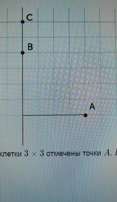 на клетчатой бумаге с размером клетки 3*3 отмечены точки аб и с. Найдите расстояние от точки а до пр