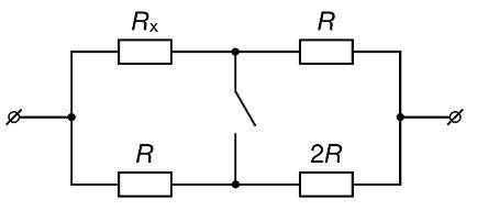 При замыкании ключа эквивалентное сопротивление участка цепи не изменилось (см. рисунок). Определит