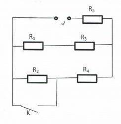 Во сколько раз изменится мощность выделяющаяся на резисторе R4 после замыкания ключа? Сопротивления