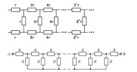 Найти сопротивление бесконечных цепочек: