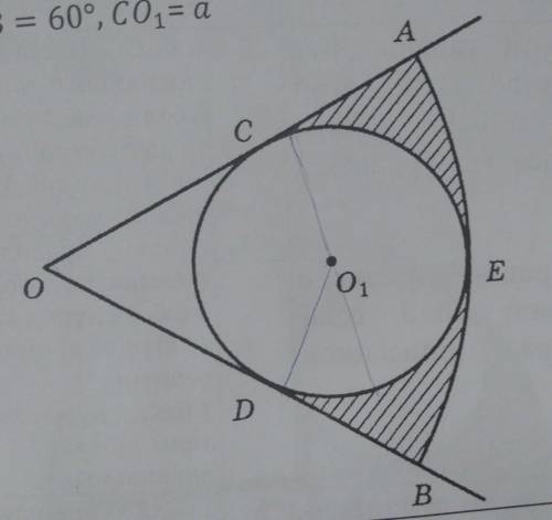 Найдите площадь заштрихованной фигуры угол АОВ=60⁰, СО¹=а​