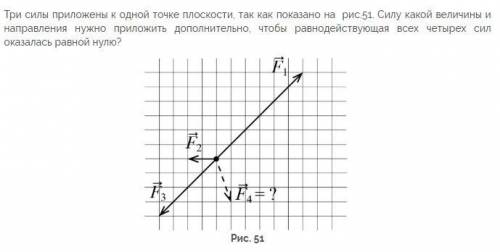 Три силы приложены к одной точке плоскости, так как показано на рис.51. Силу какой величины и направ