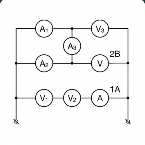 На рисунке изображена схема электрической цепи, в которой все амперметры одинаковы и вольтметры такж