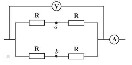 Как изменятся показания амперметра и вольтметра если точка a и b соединить проводником сопротивление