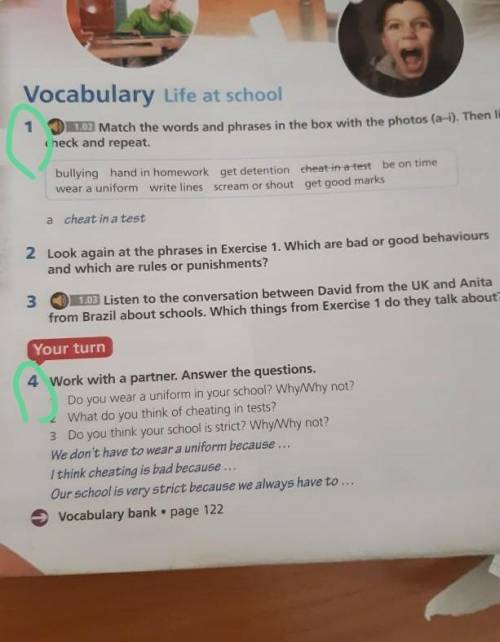 Vocabulary Life at school 1 102 Match the words and phrases in the box with the photos (a-1). Then l