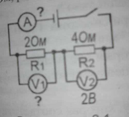 Определите показания амперметра А и вольтметра V1 (рис. верху ) ​
