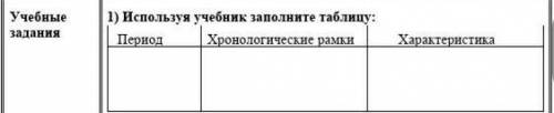 Используйте учебник заполните таблицу: период, хронологические рамки, характиристика​