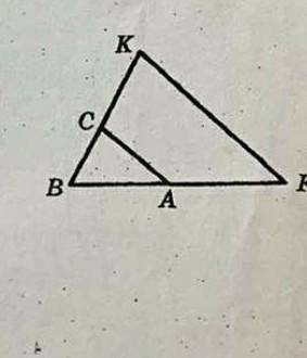 Відрізок АС, зображений на рисунку, паралельний стороні KF трикутника KBF, AB =7 см, BF = 28 см, BC