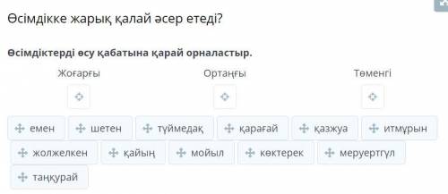 Өсімдікке жарық қалай әсер етеді? Өсімдіктерді өсу қабатына қарай орналастыр.