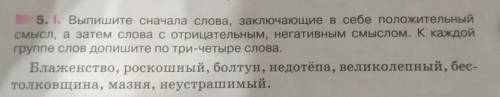 Выпишите сначала слова, заключающие в себе положительный смысл, а затем слова с отрицательным, негат