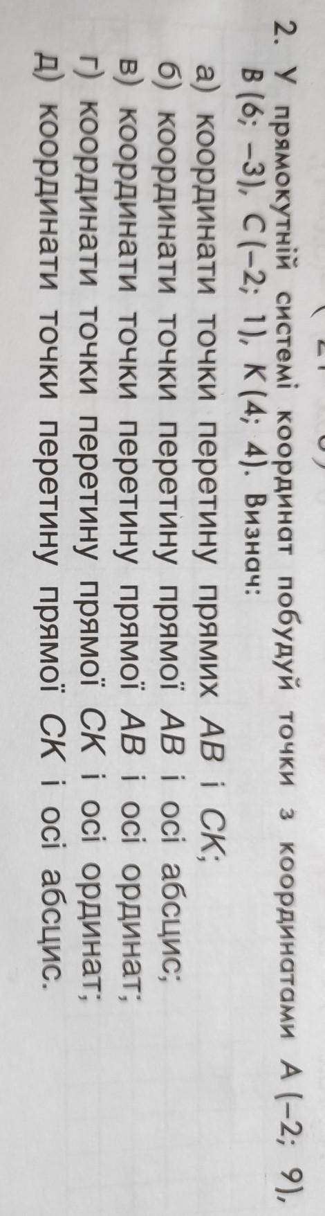 3) 2. У прямокутній системі координат побудуй точки з координатами А(-2; 9),в (6; –3), C(-2; 1), К (